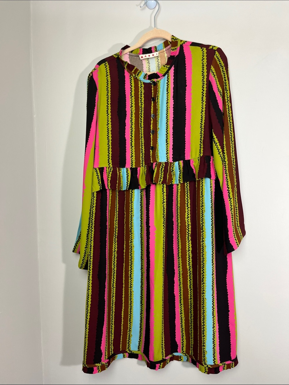 Marni Rock Doll ruffle Dress Multicolor — Pink, Lime, Brown, Blue